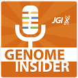 Logo of a microphone with the words "Genome Insider" and JGI logo